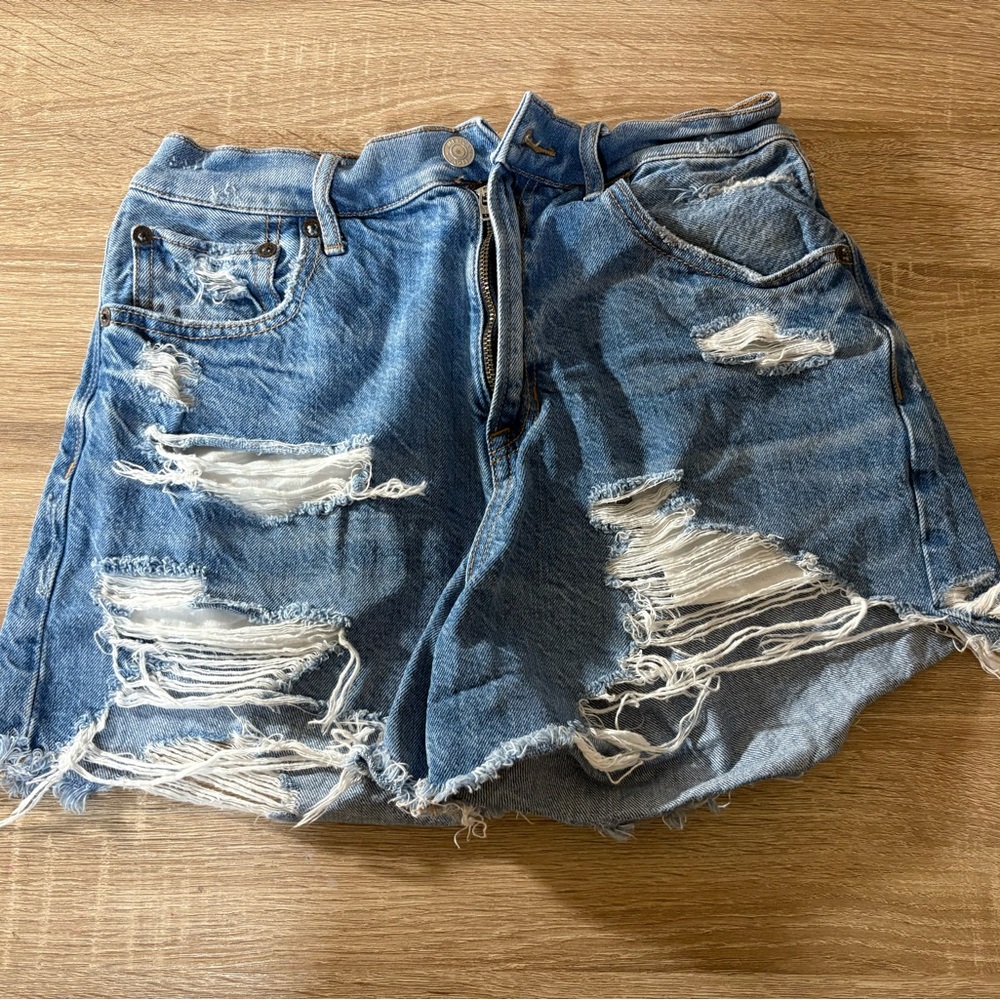 American Eagle Outfitters Blue Distressed Jean Shorts